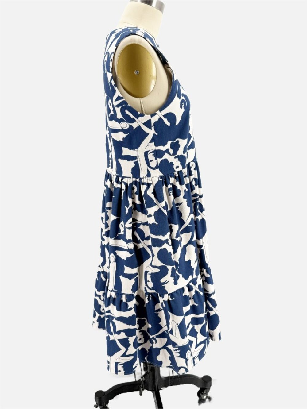 LA DoubleJ Editions Blue Woman Print Mini Tier Sleeveless Cotton Dress NEW S - Picture 3 of 14